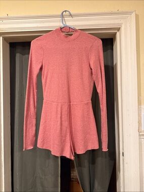 Women's Mock Neck Romper  Long-Sleeve  in Dusty Pink